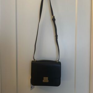 Quince Black Leather Crossbody Bag with Gold Hardware